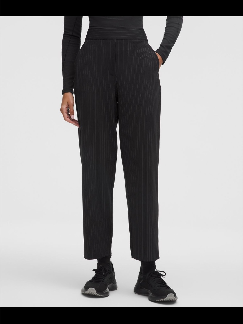 Women's Black Pinstripe Daydrift High-Rise Tapered Pants